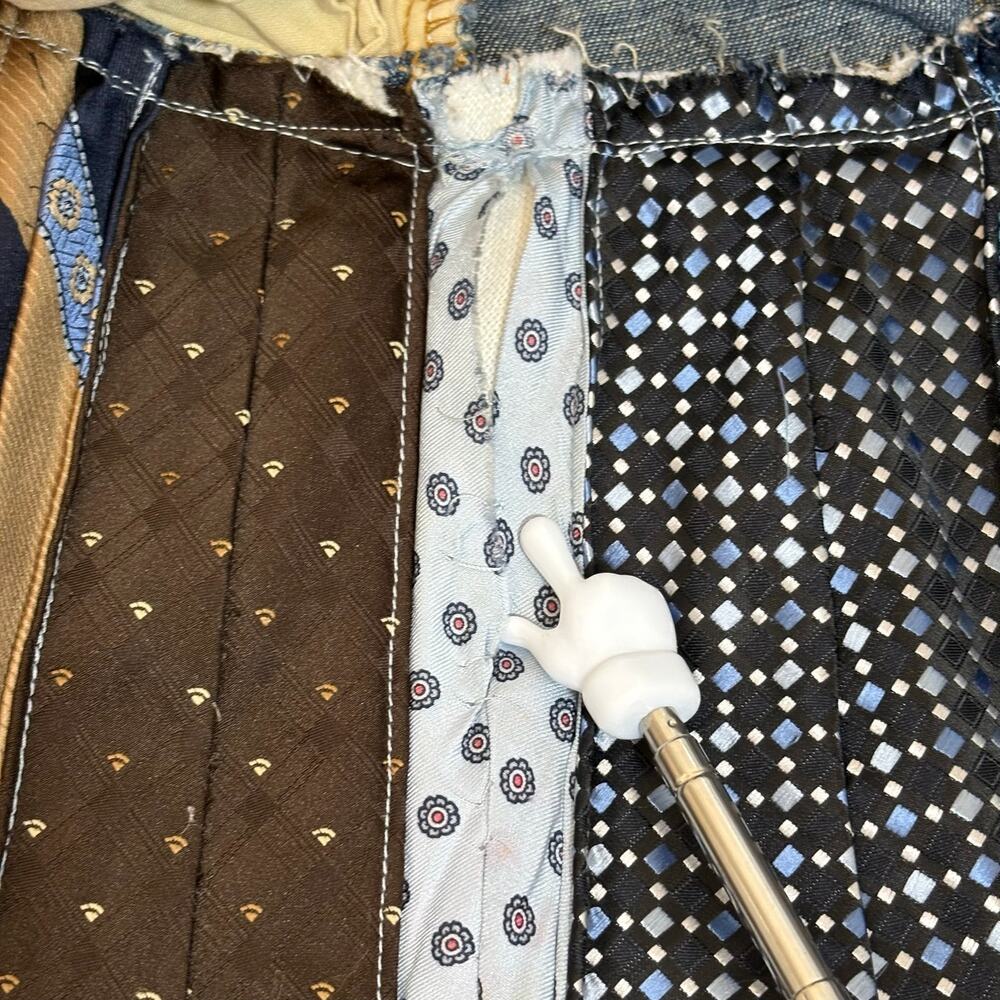 Vintage Handmade Upcycled Neck Tie Denim Jeans Skirt Boho Maximalist 12 - Picture 15 of 16